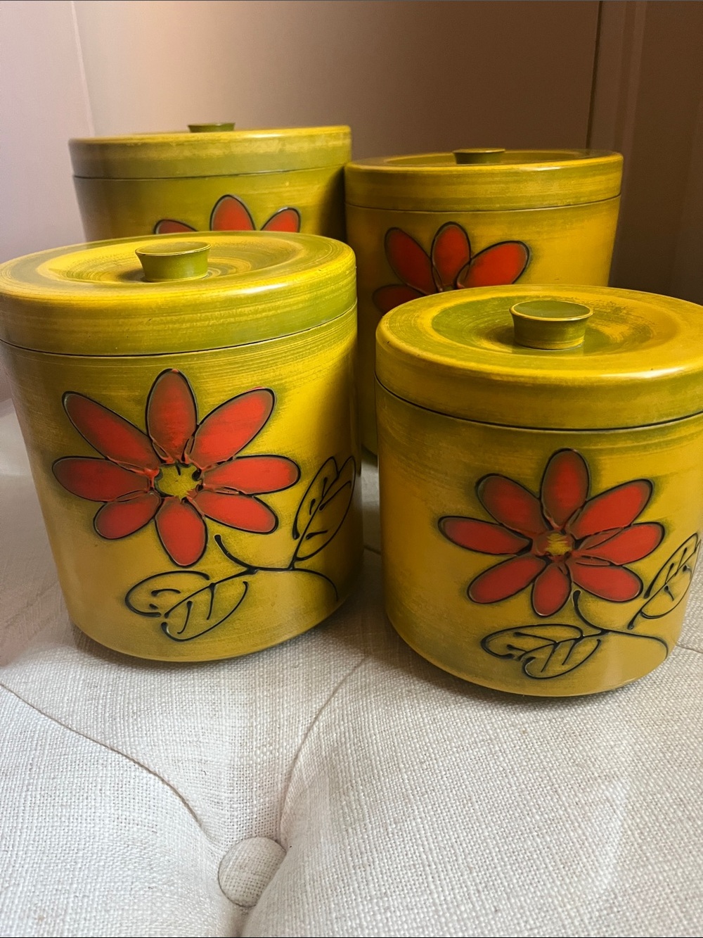 Vintage Yellow Floral Metal Canister Set - 4pc Made In Japan - Picture 9 of 9